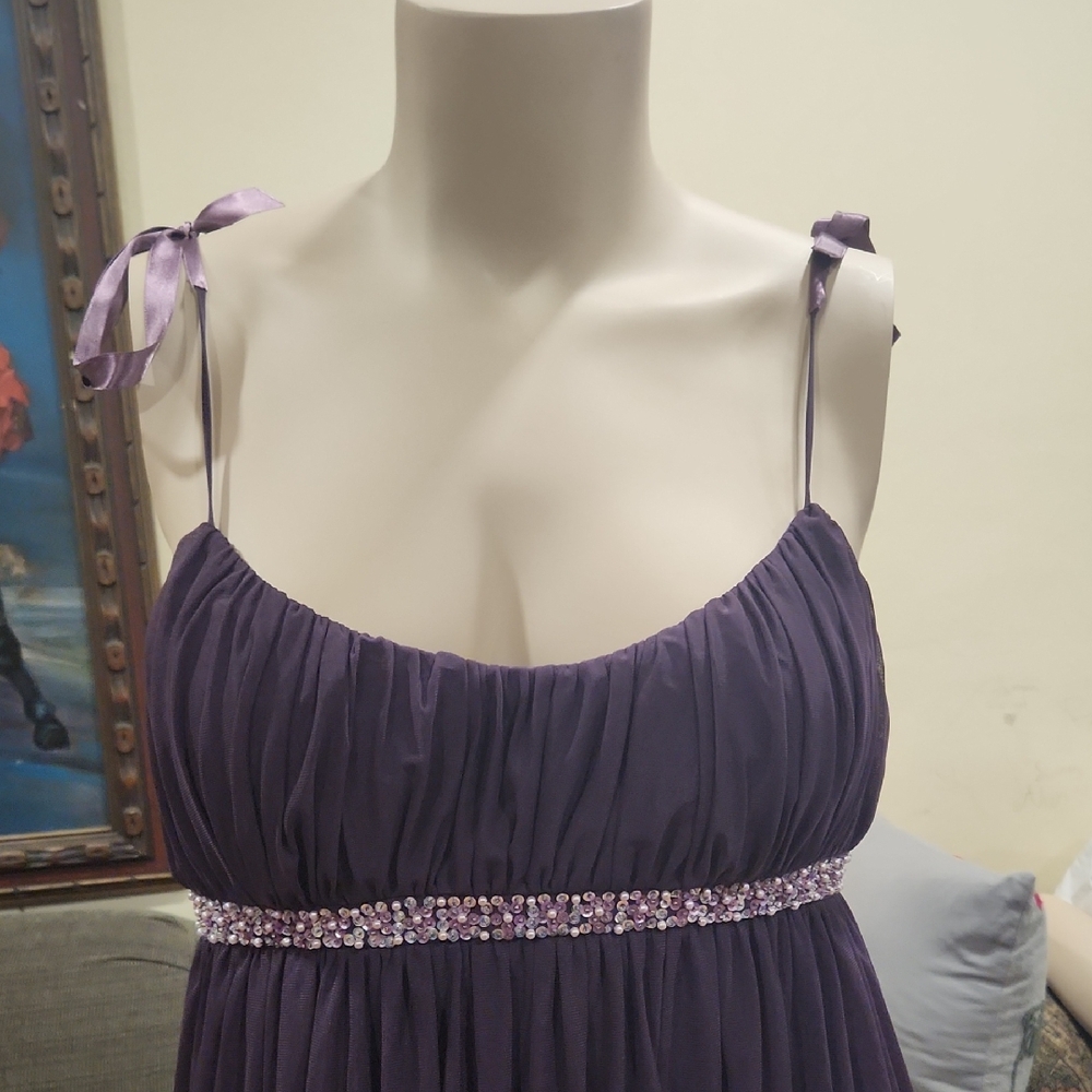 London Times Purple Tie-Strap Midi Dress